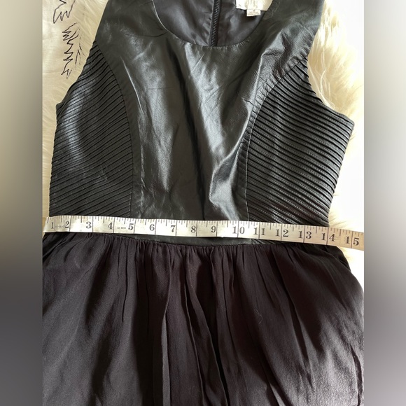Leather and Chiffon Fit and Flare Dress - Picture 2 of 4